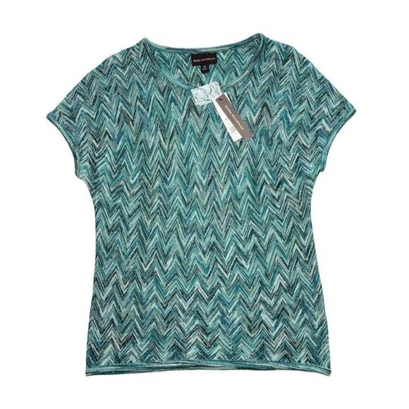 Dana Buchman Green Teal Chevron Metallic Knit Top Medium NEW‎ - Picture 1 of 7